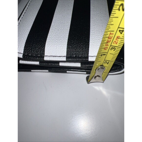 Kut From the Kloth Wallet Slim Black White Striped Vegan Leather Tri Fold Snap - Picture 10 of 12